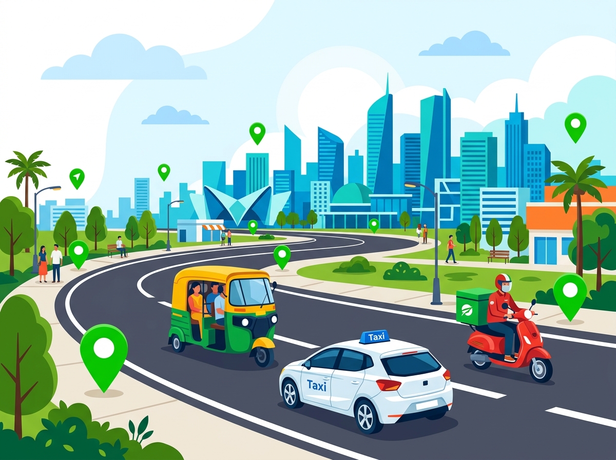 Auto, Taxi and Bike Drivers Illustration